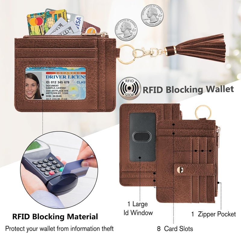 KNGITRYI Small Wristlet Wallets for Women RFID Credit Card Holder Wallet Keychain Wristlet Wallet Credit Card Wallets for Women (Chocolate Brown) - Image 3